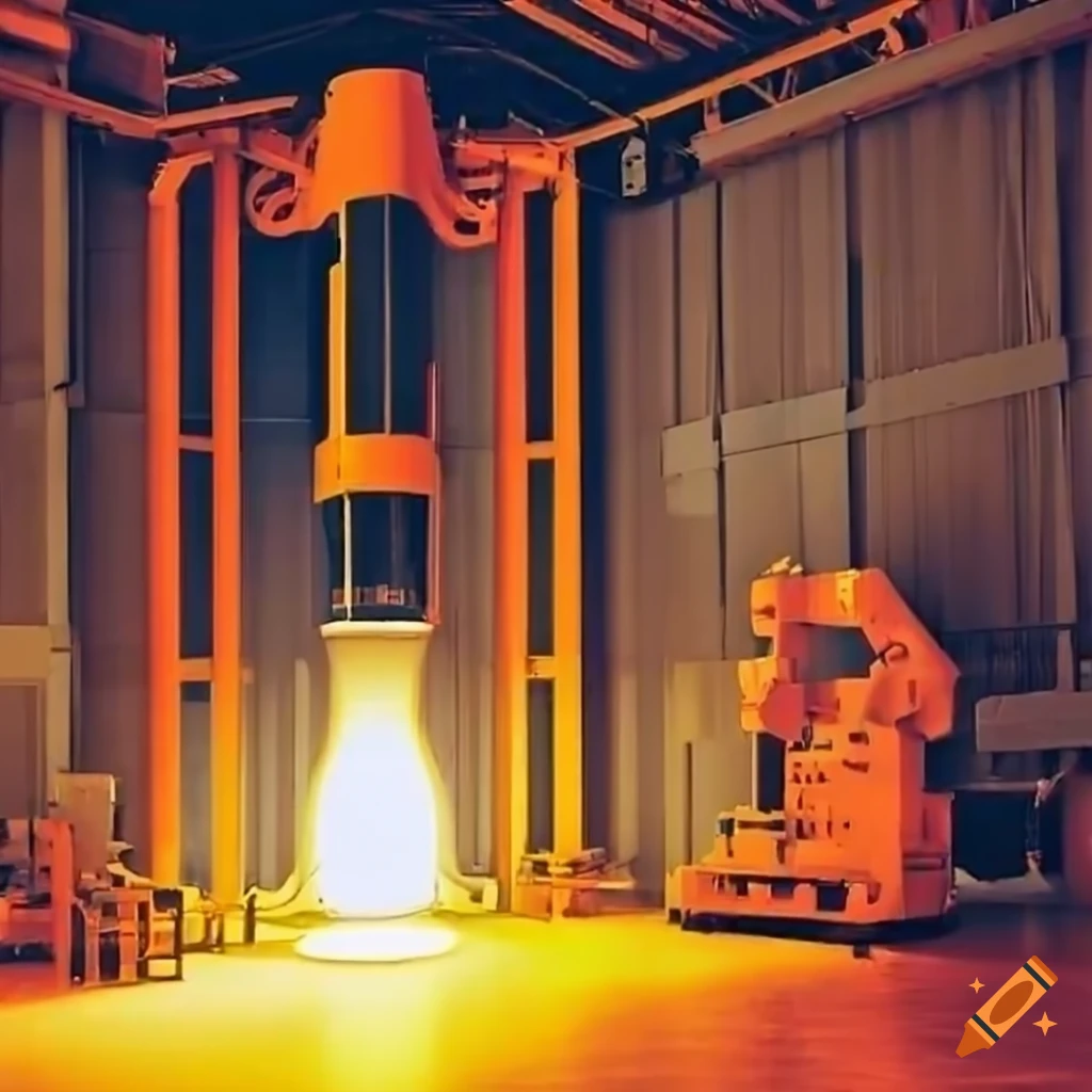 Office with robotic parts and a view of the Austrian Alps, with a rocket being built in the hangar