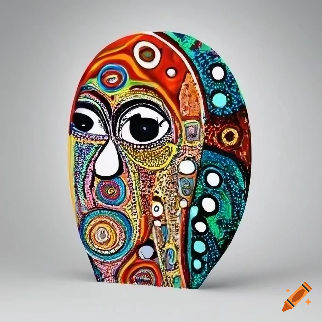 3D drawings of flat, black and colorful doodle in Klimt, Aboriginal, and Kuba styles