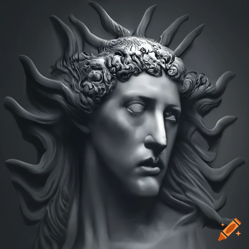 Art Nouveau-inspired demonic apostle in black marble