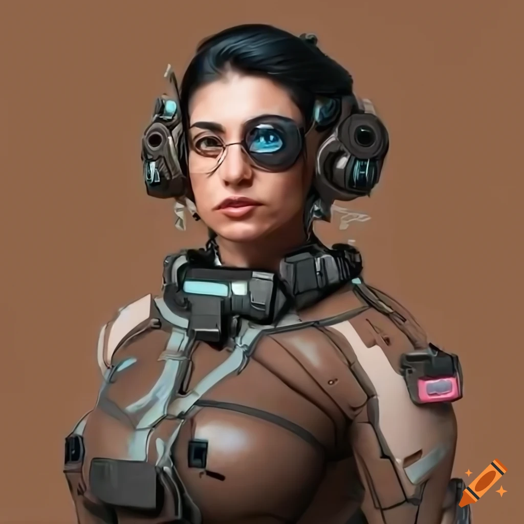 Middle Eastern woman in futuristic mech pilot gear