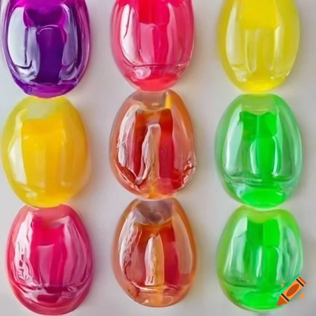Colorful pods of edible mouthwash in fruity flavors on Craiyon
