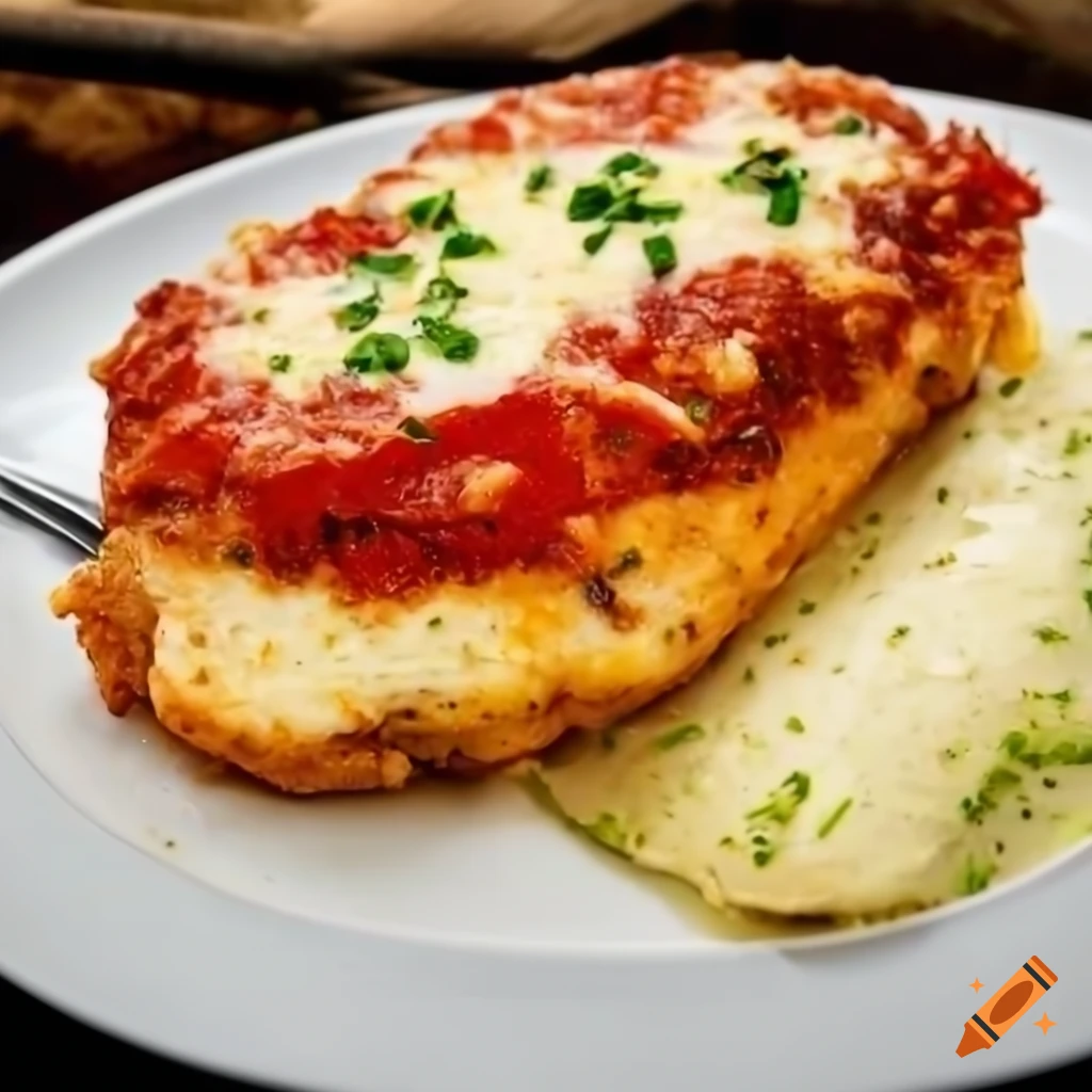 Delicious chicken parmigiana plate in 4k resolution on Craiyon