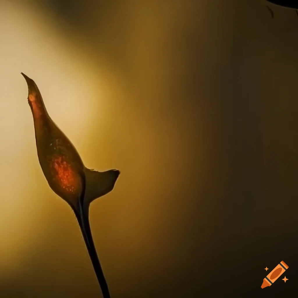 Mysterious flower bud rising from foggy water in rococo style painting