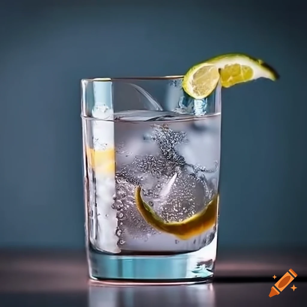 Gin and tonic highball in a clear glass on Craiyon