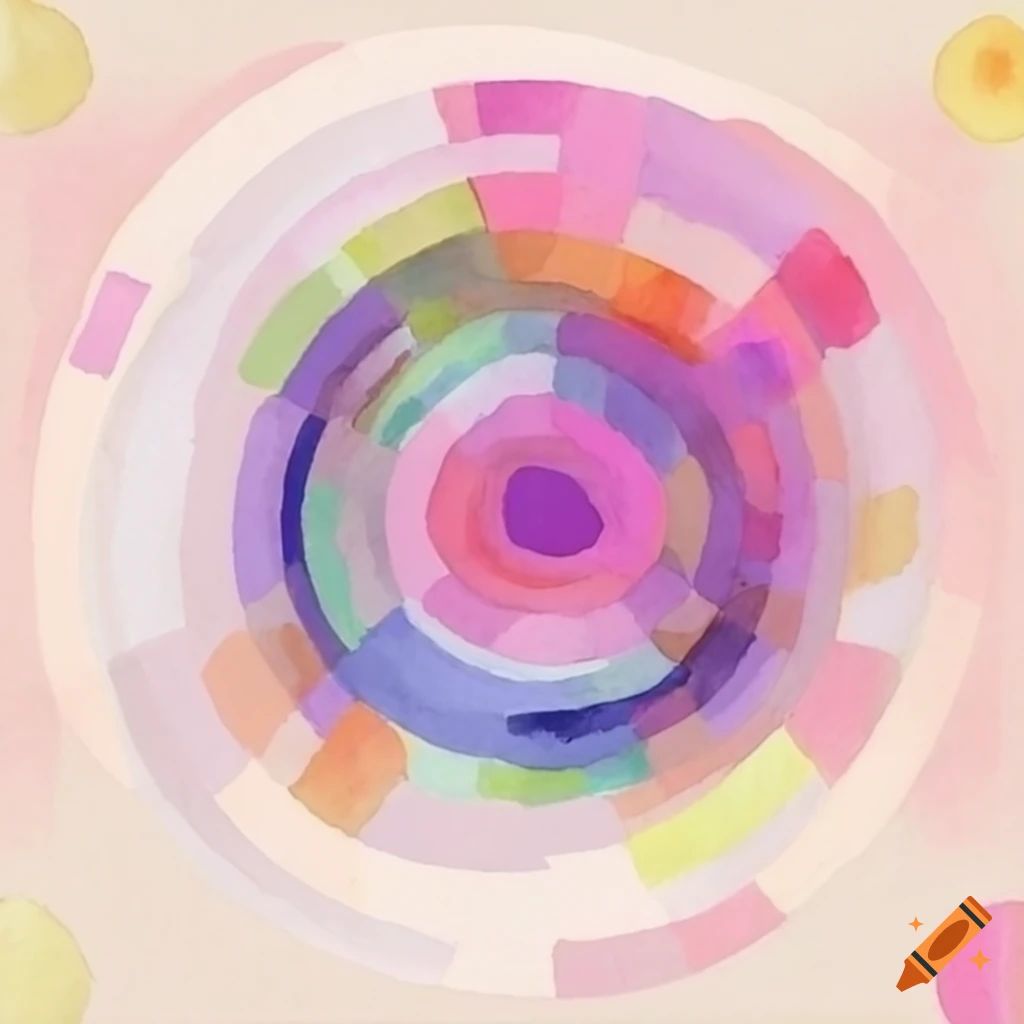 Abstract art with circles, squares, and triangles in pastel watercolor