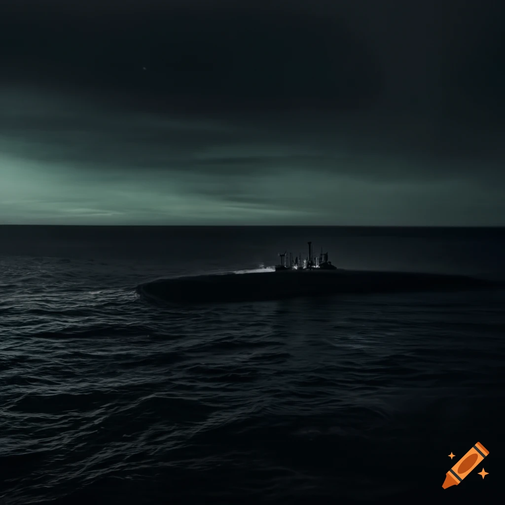 Navy submarine emerging from the waves with stunning lighting effects on Craiyon