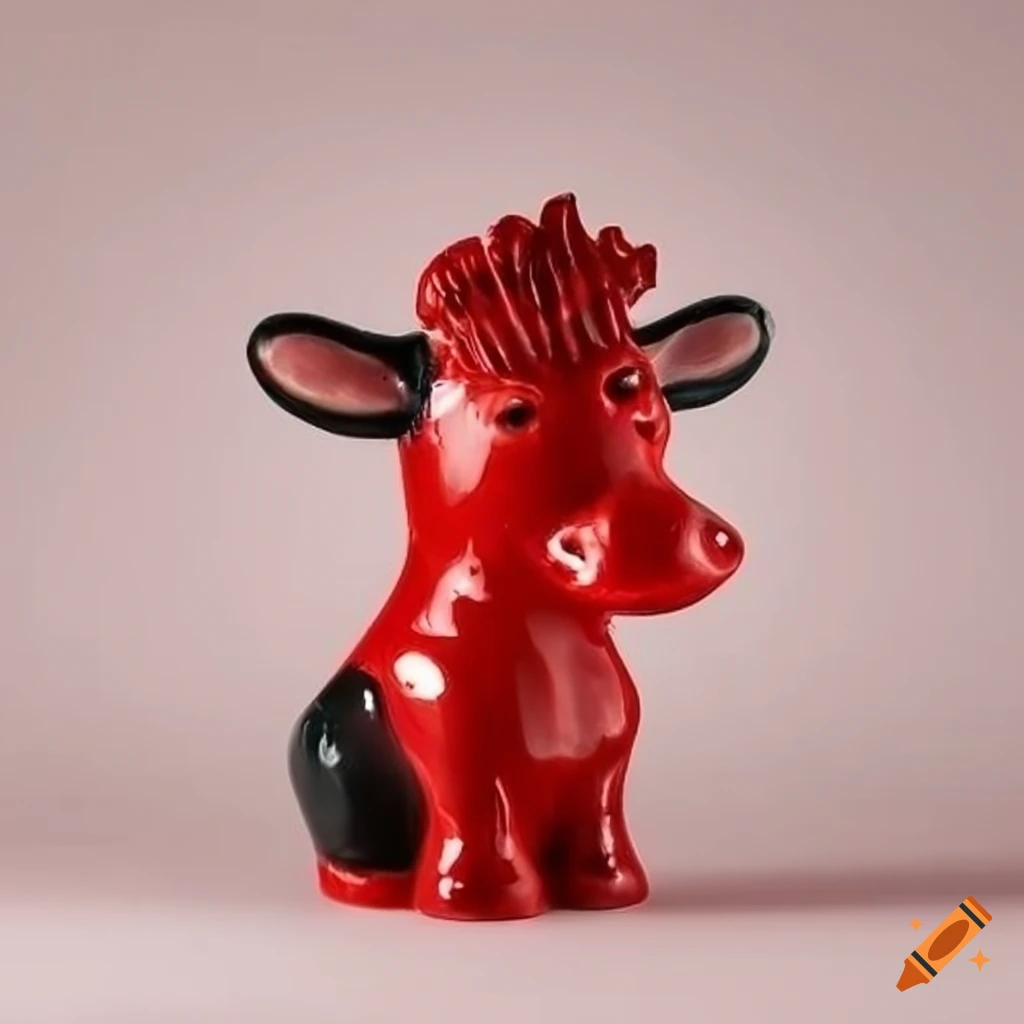 Porcelain art toy of a red rooster and bull