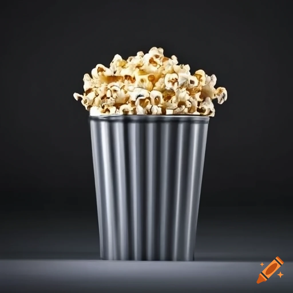 Metal gray trash can filled with popcorn