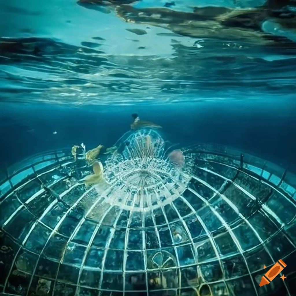 Underwater city with glass dome and swimming angels on Craiyon