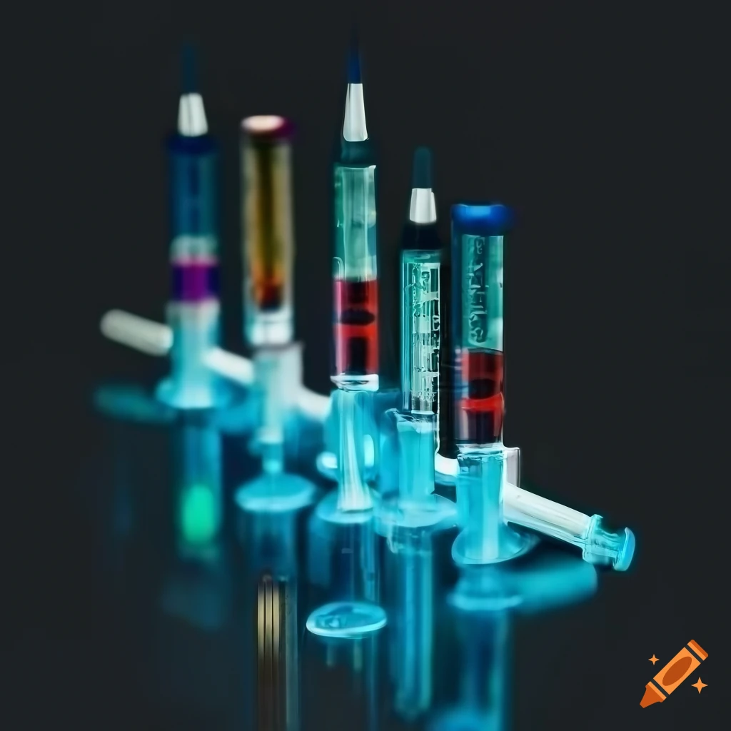 Three prefilled glass syringes without markings on clear background