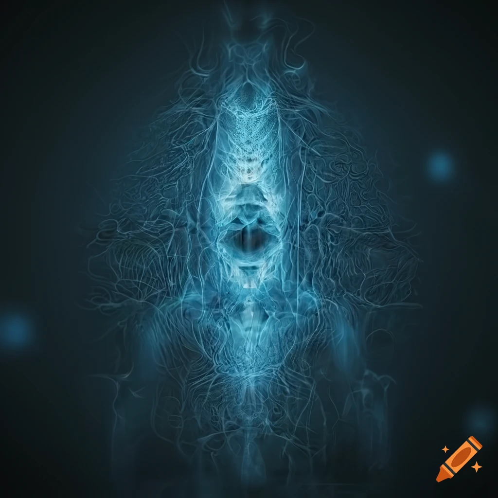 Human figure trapped under ice with sacred geometry and mental derangement
