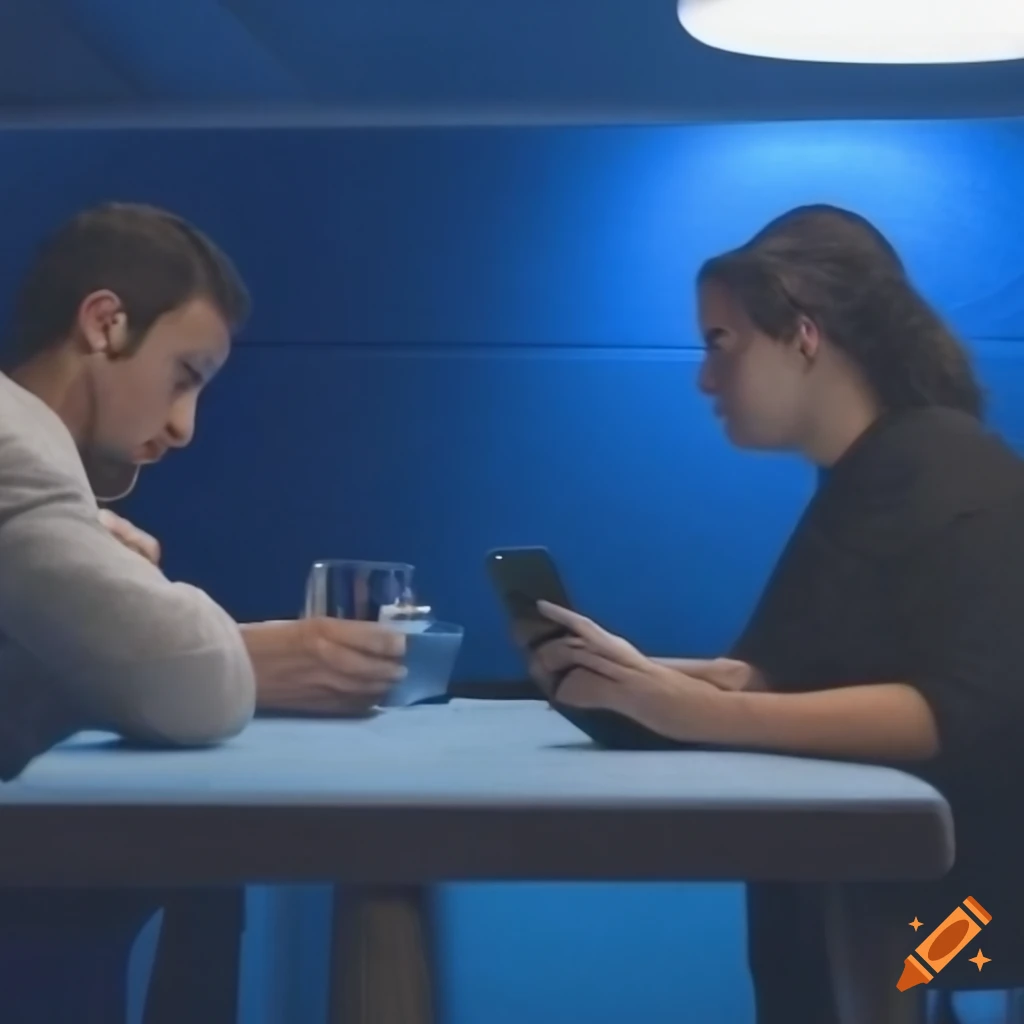 Young couple on a dimly lit restaurant table during a first date