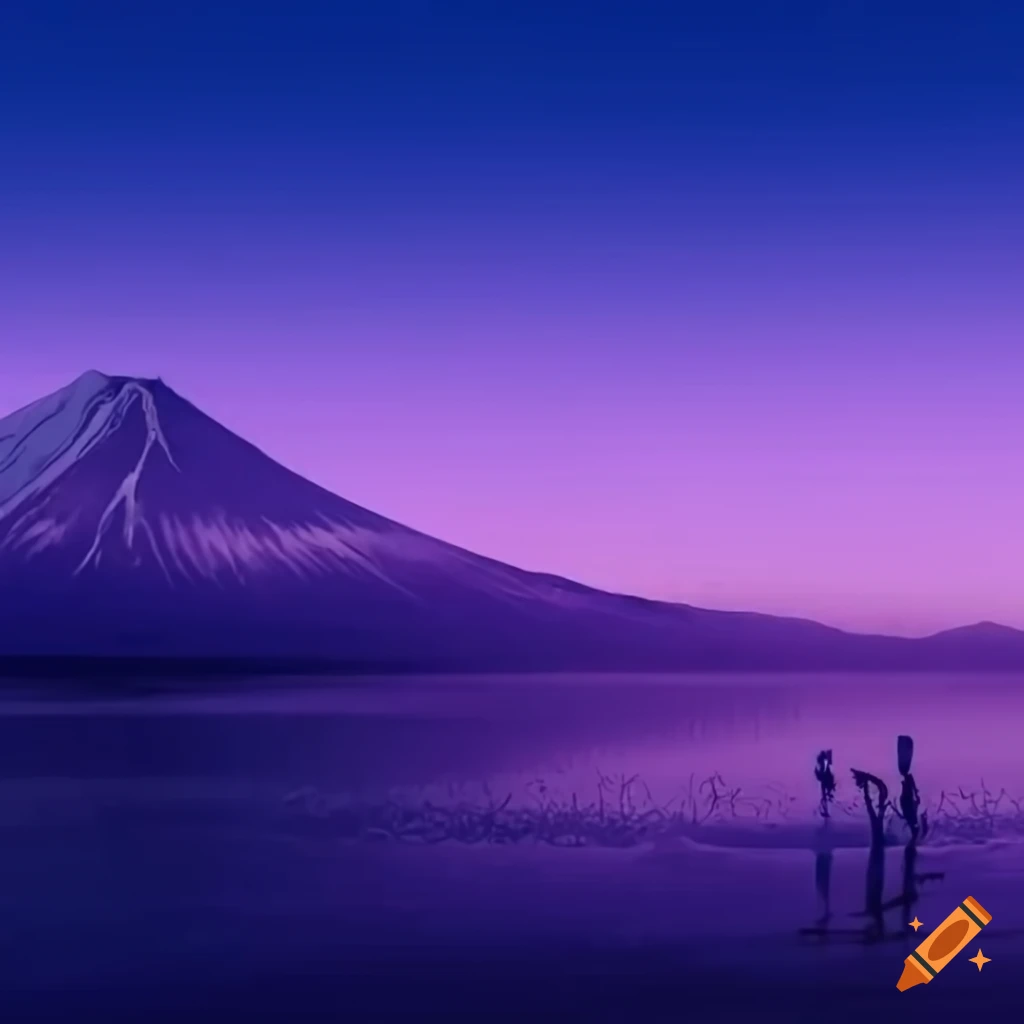 Sakura tree with Mount Fuji in a purple lofi background