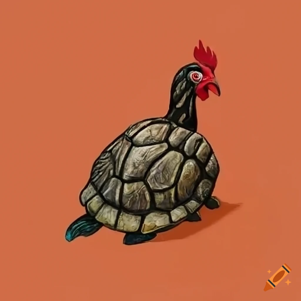 Unusual concept of a chicken in a turtle shell