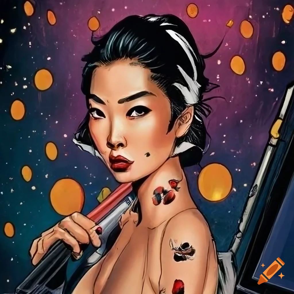 Stunning Asian pinup inspired graphic novel illustration