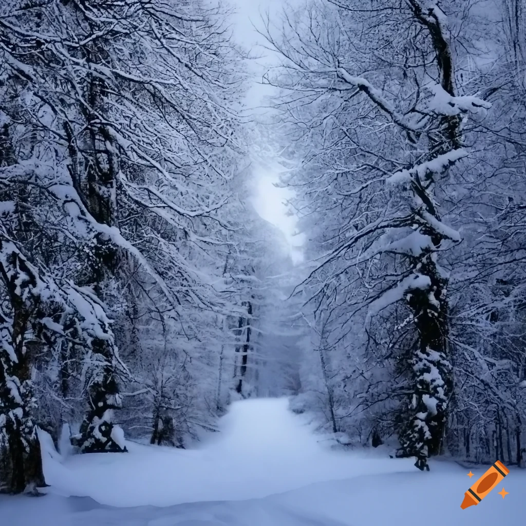 Winter landscape, forest, trees, snowfall on Craiyon