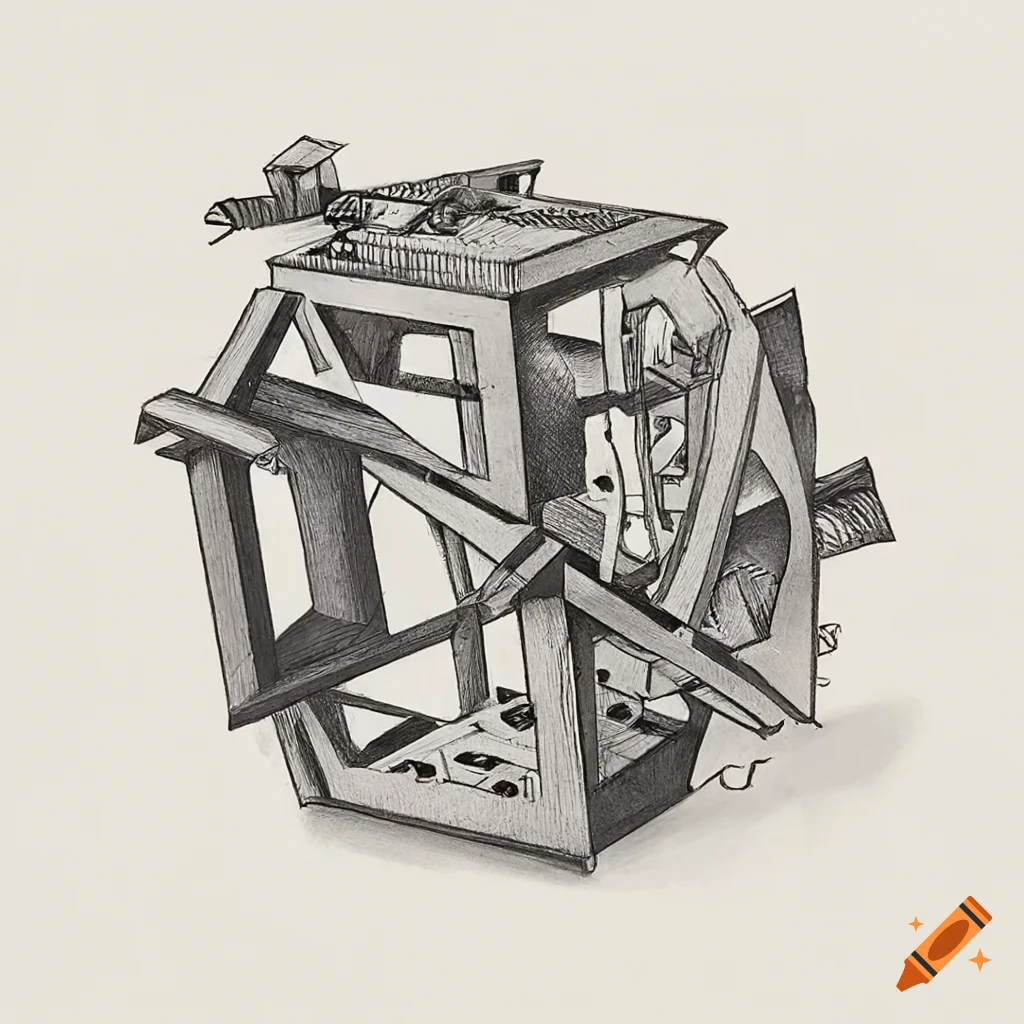 Mechanical drawing in the style of m.c. escher on Craiyon