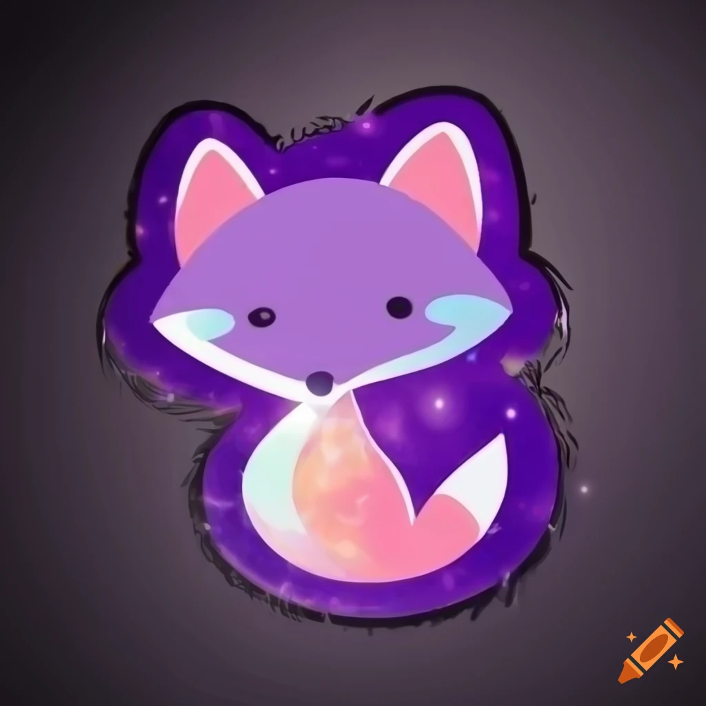 Pastel fox sticker with purple nebula in the background