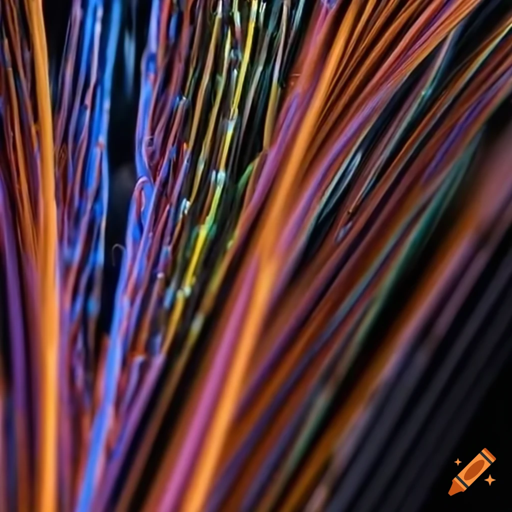 Close up of twisted optical fiber cables