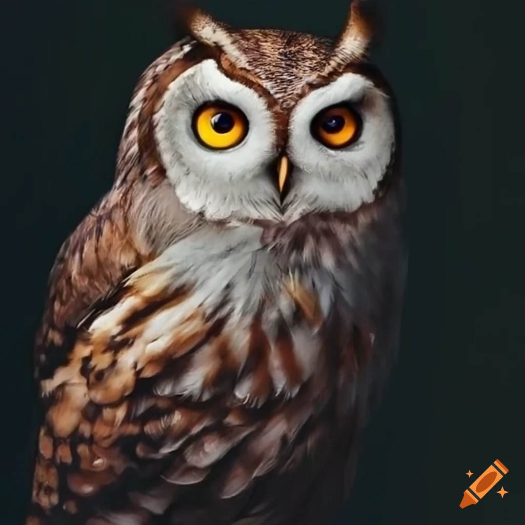 Realistic cute owl drawing in color pencil