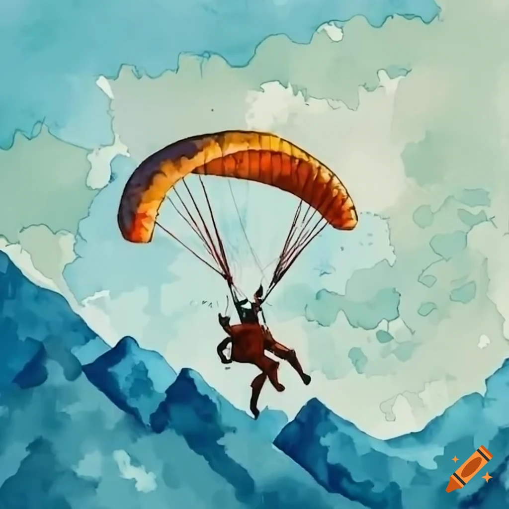Paraglider flying over mountains