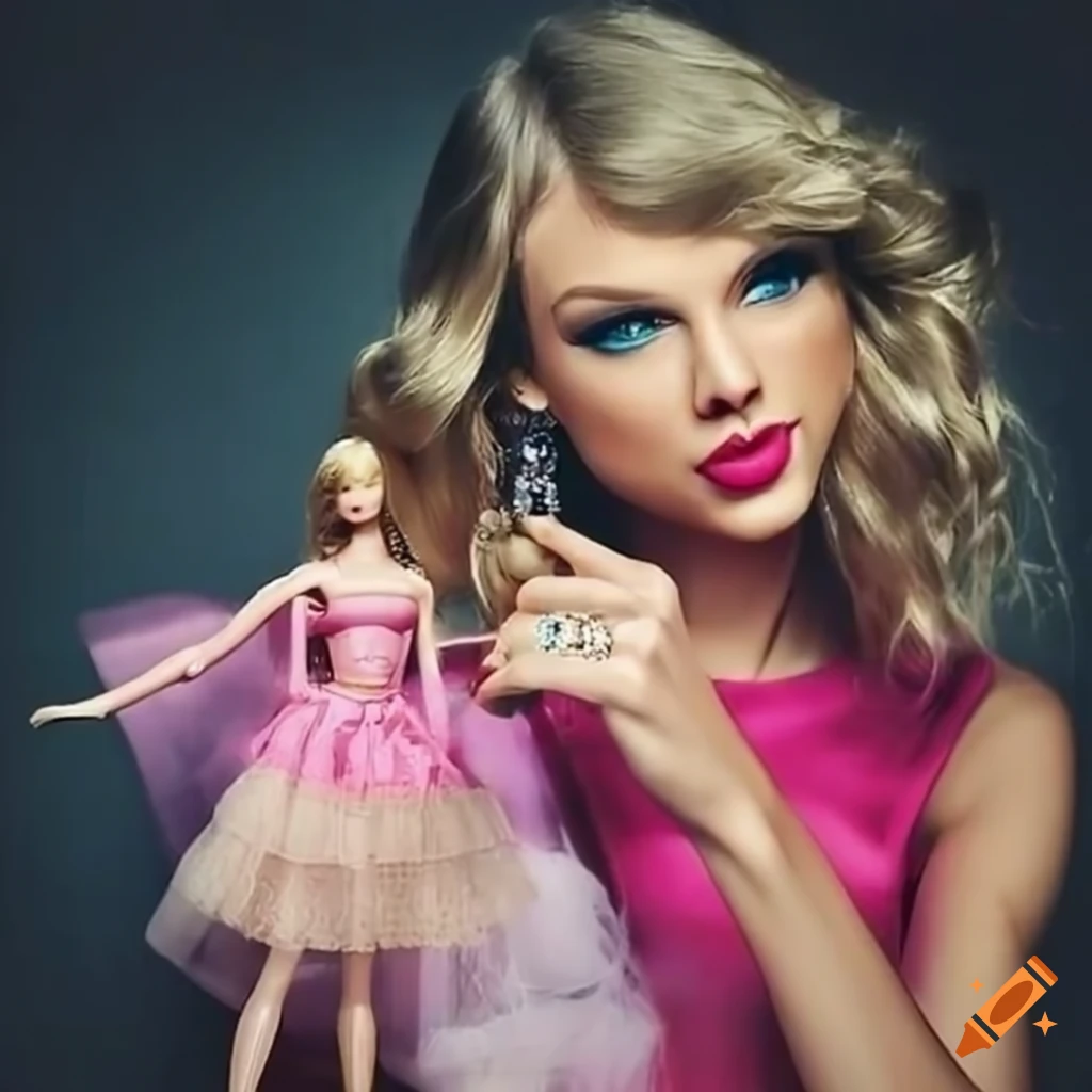 Taylor swift holding a barbie doll on Craiyon