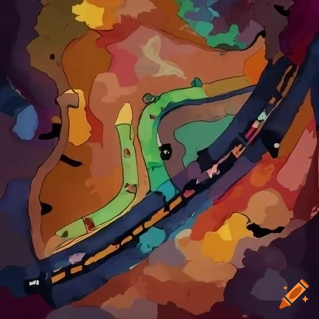 Road map in disco elysium art style and expressionism on Craiyon