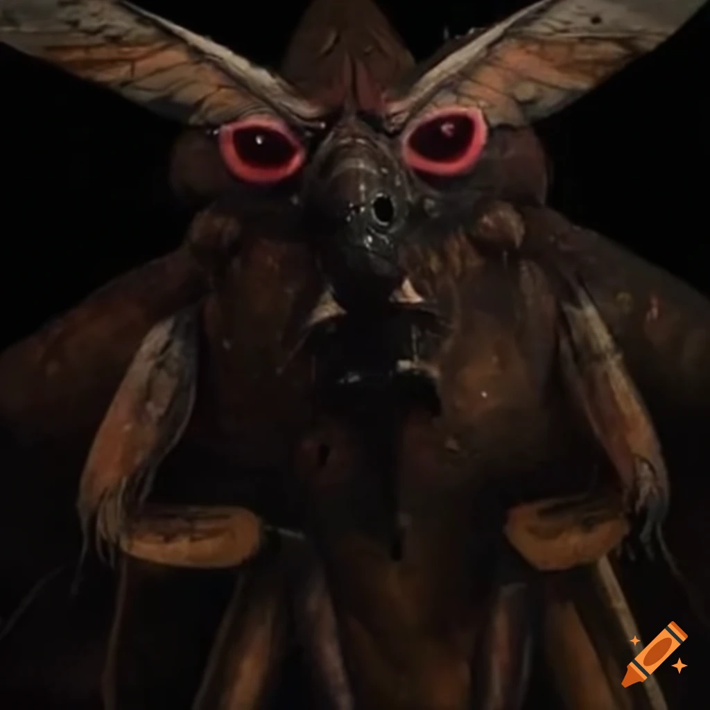Illustration of the Mothman with glowing red eyes
