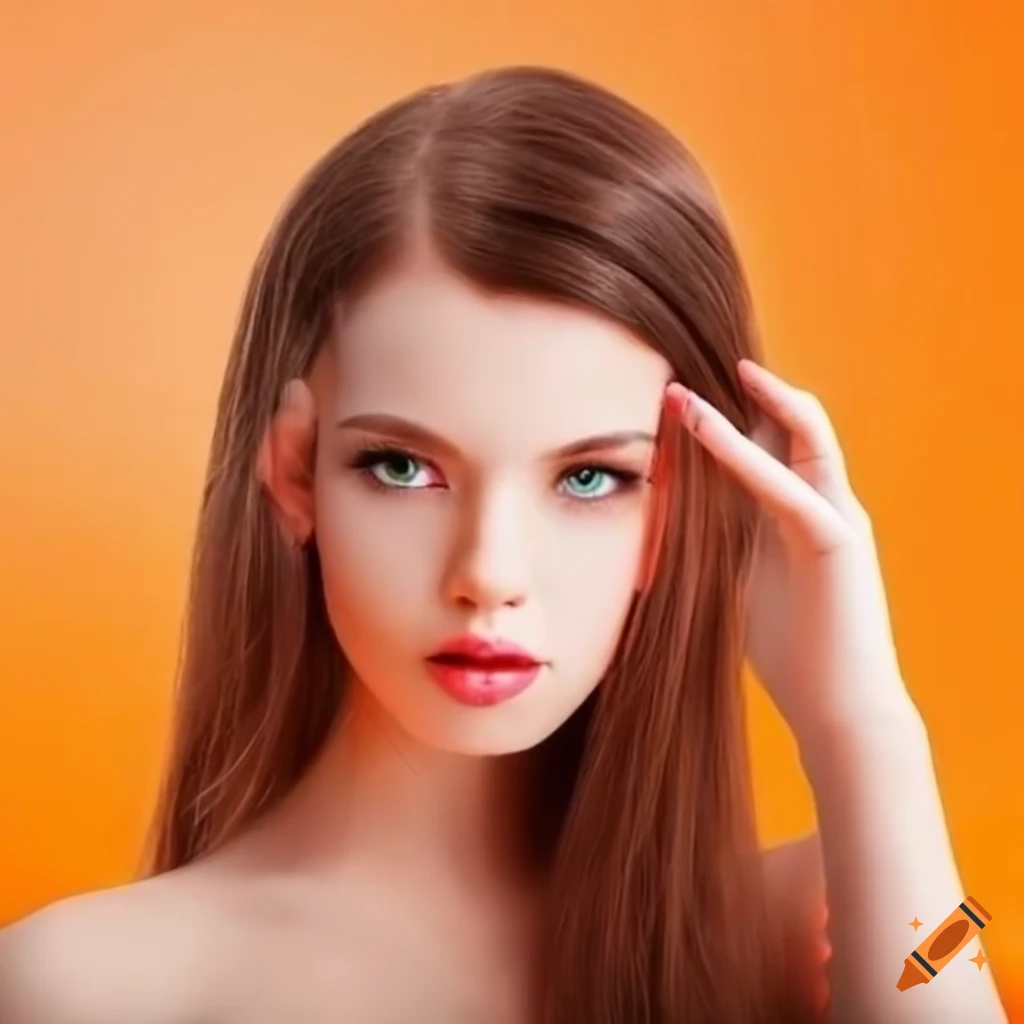 Beautiful girl with orange background on Craiyon