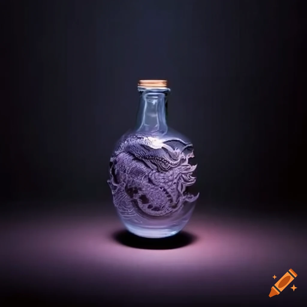 Vietnamese dragon engraved glass bottle