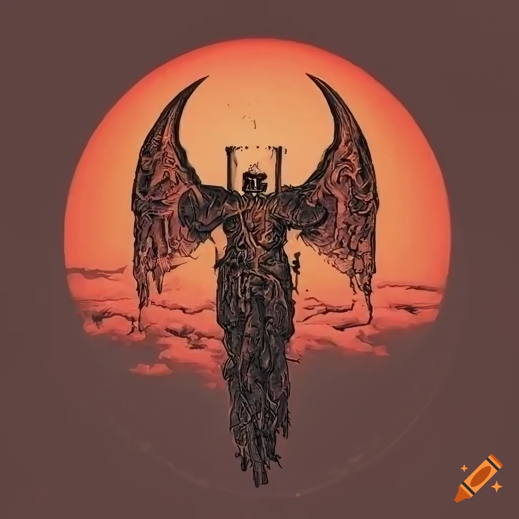 Black and orange horned demonic angel apostle inspired design