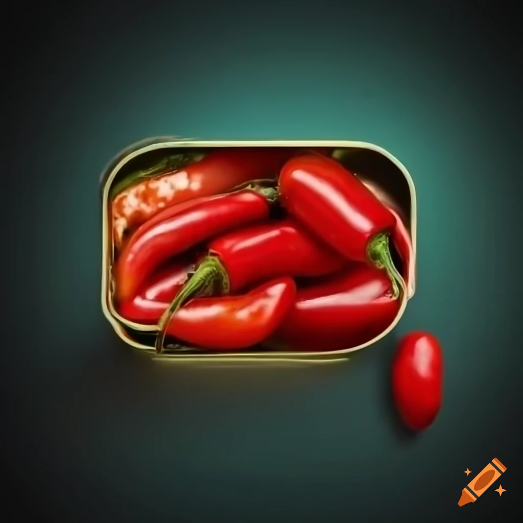 Red jalapenos packed in a sardine can on Craiyon