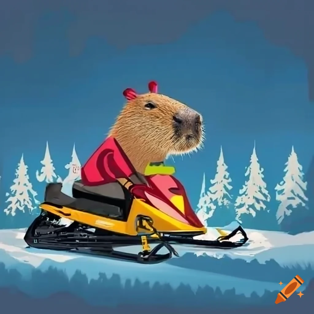 Capybara riding a snowmobile on Craiyon