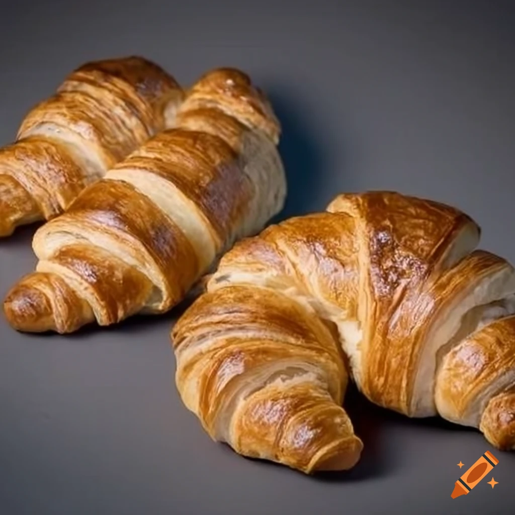 Two croissants together in a playful scene