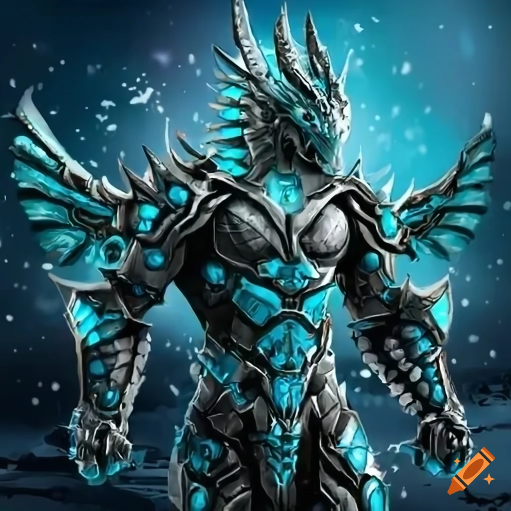 Muscular mechanical dragon warrior with cybernetic dragon armor in a ...