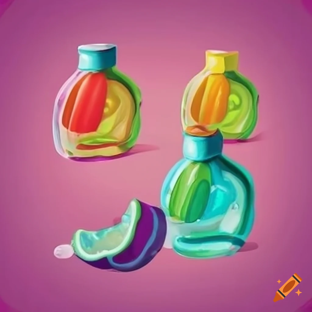 Colorful packs of nutritious edible mouthwash in fruity flavors on Craiyon