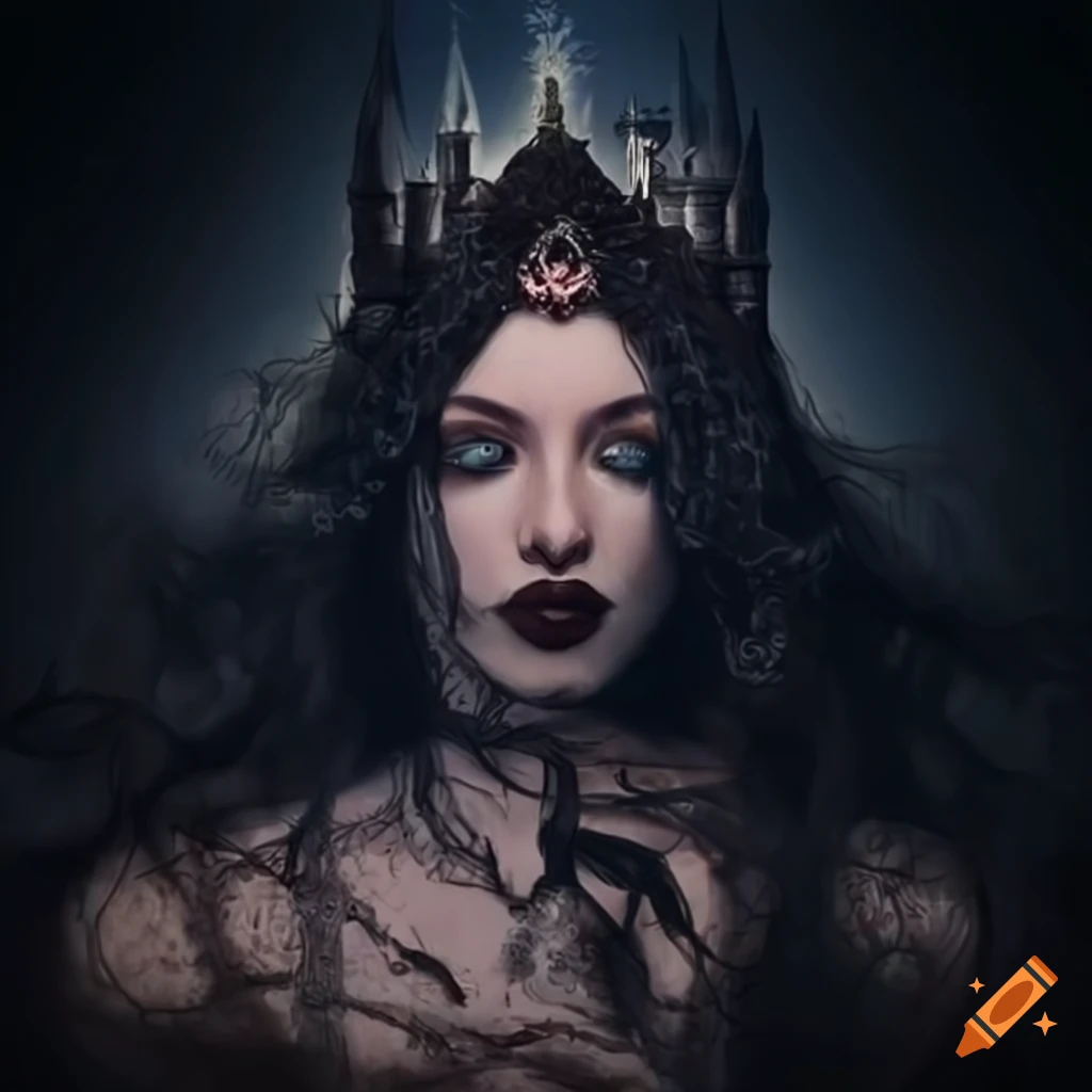 Dark fairy queen on a throne in a castle on Craiyon