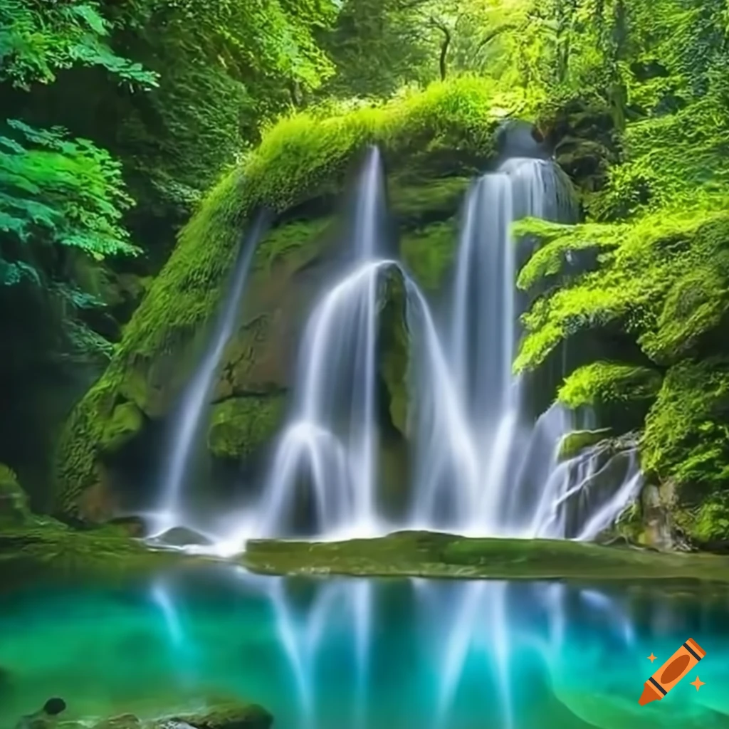 Beautiful waterfall cascading into a serene pool surrounded by lush ...
