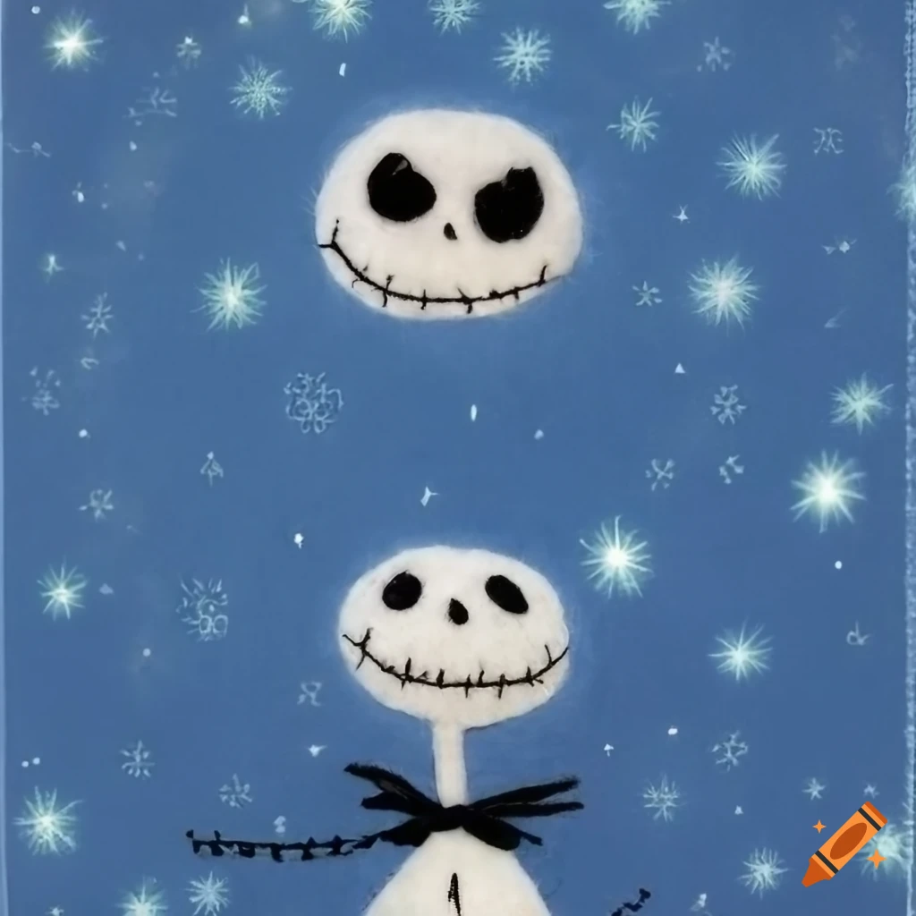 Needle felt jack skellington with spiral hill in retro 50s style on Craiyon