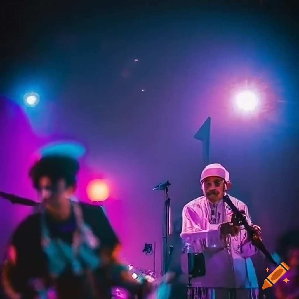 Pope Furious and the Bishops of Funk performing on stage with a cosmic, psychedelic vibe