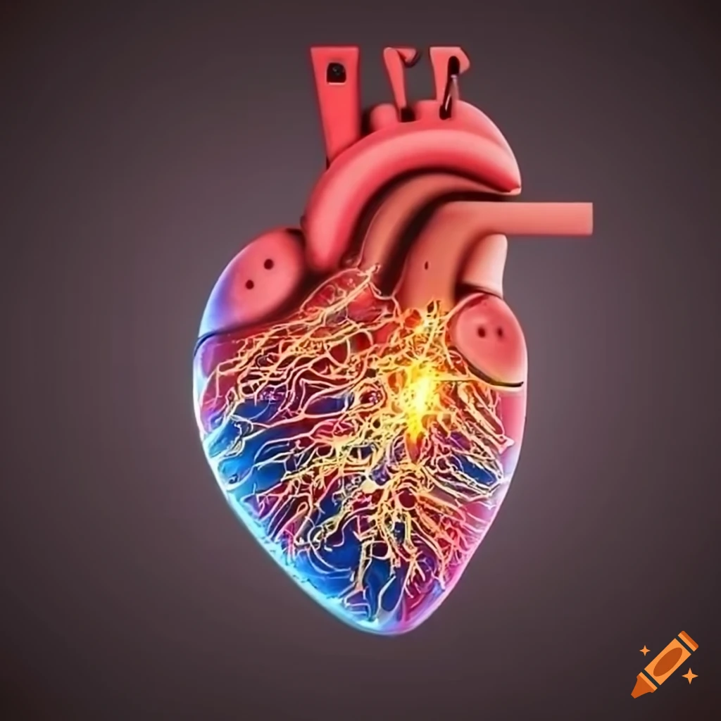 Intricate electrical circuit diagram resembling a heart on Craiyon