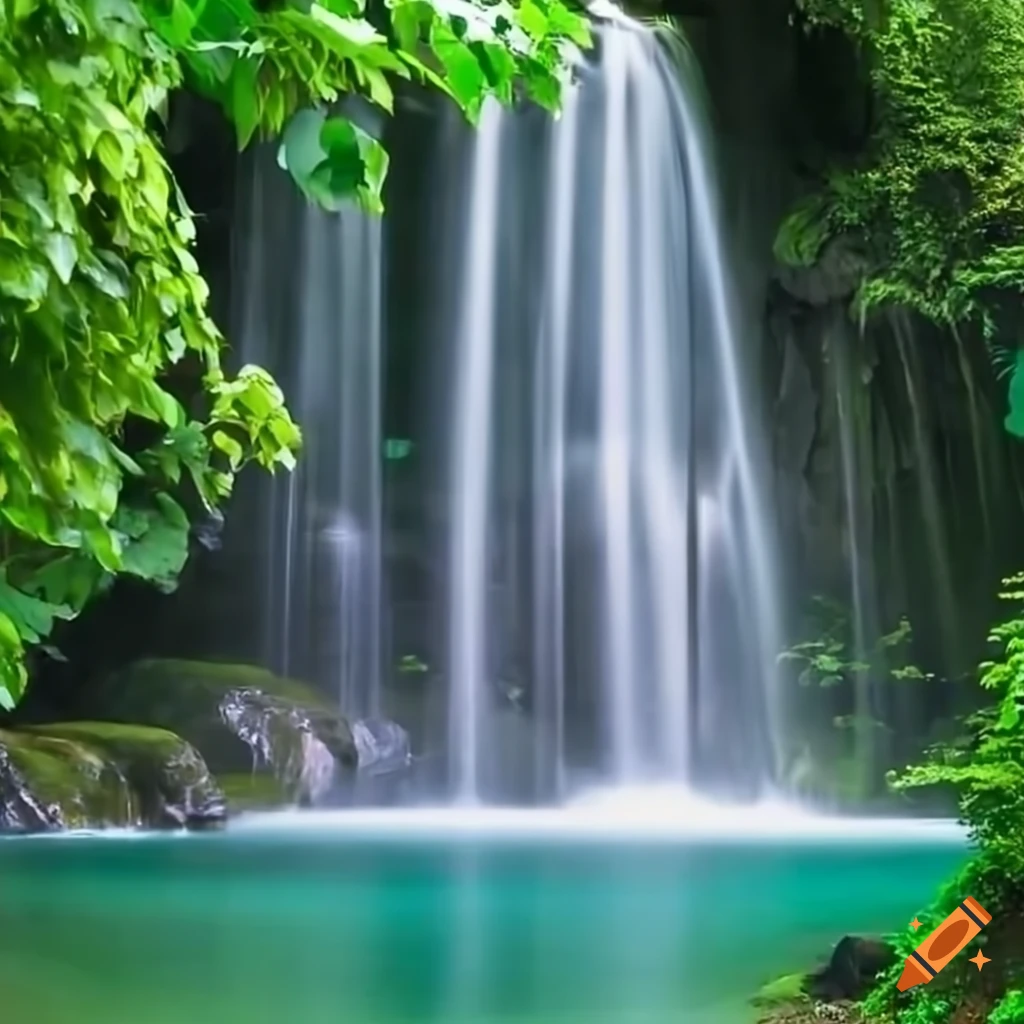 Beautiful waterfall cascading into a serene pool surrounded by lush ...