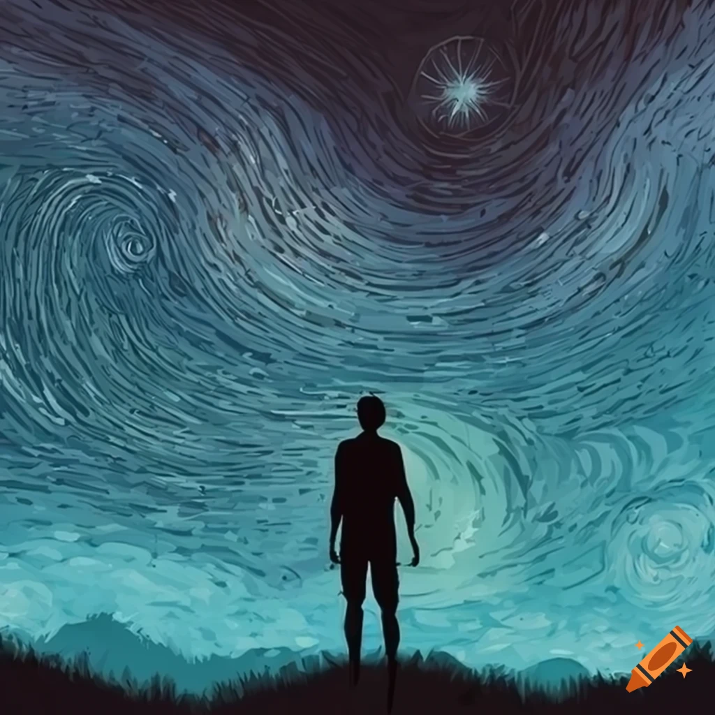 Silhouette of a man under a starry night sky on Craiyon