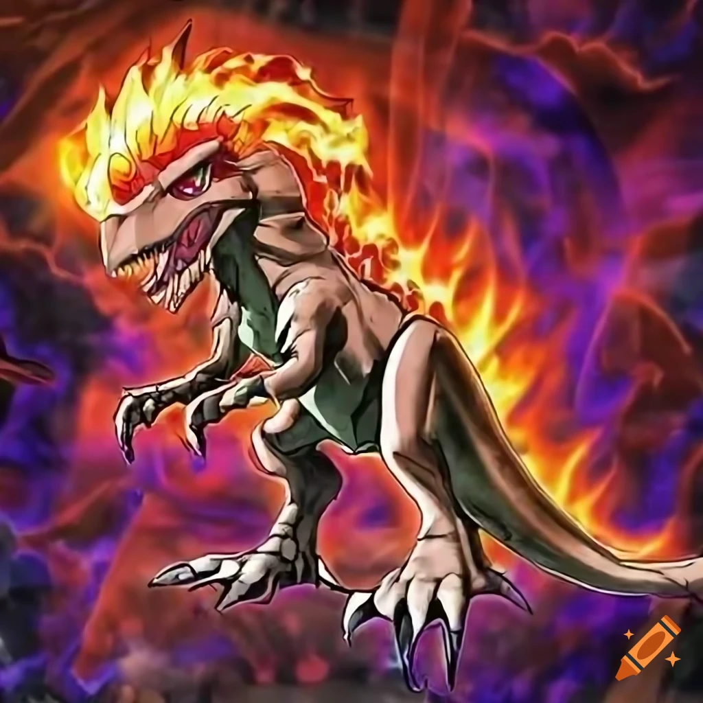 Yugioh Card Art Of A Fiery Dinosaur On Craiyon yugioh-card-art-of-a-fiery-dinosaur-on-craiyon