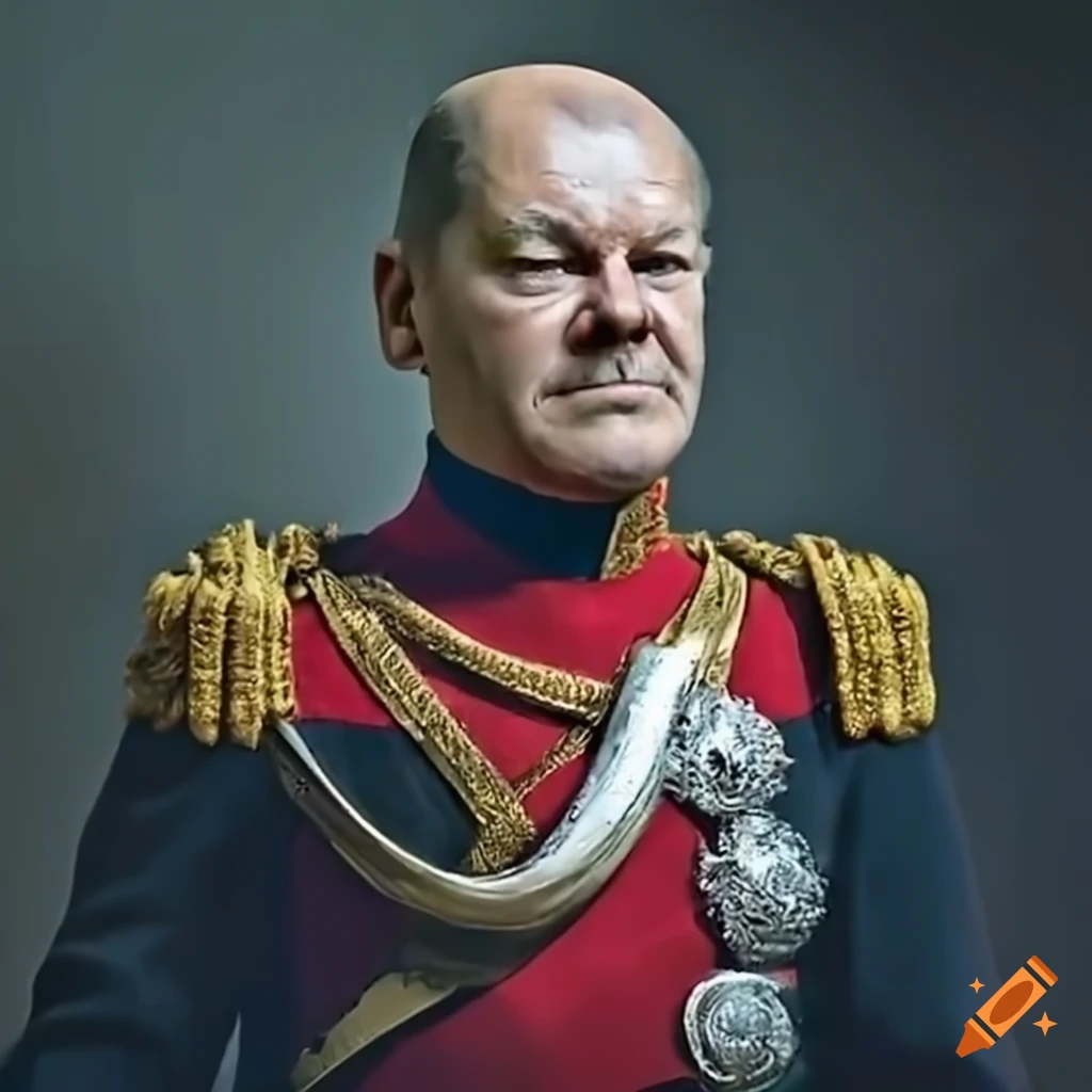 Olaf scholz dressed as napoleon with a sword on Craiyon