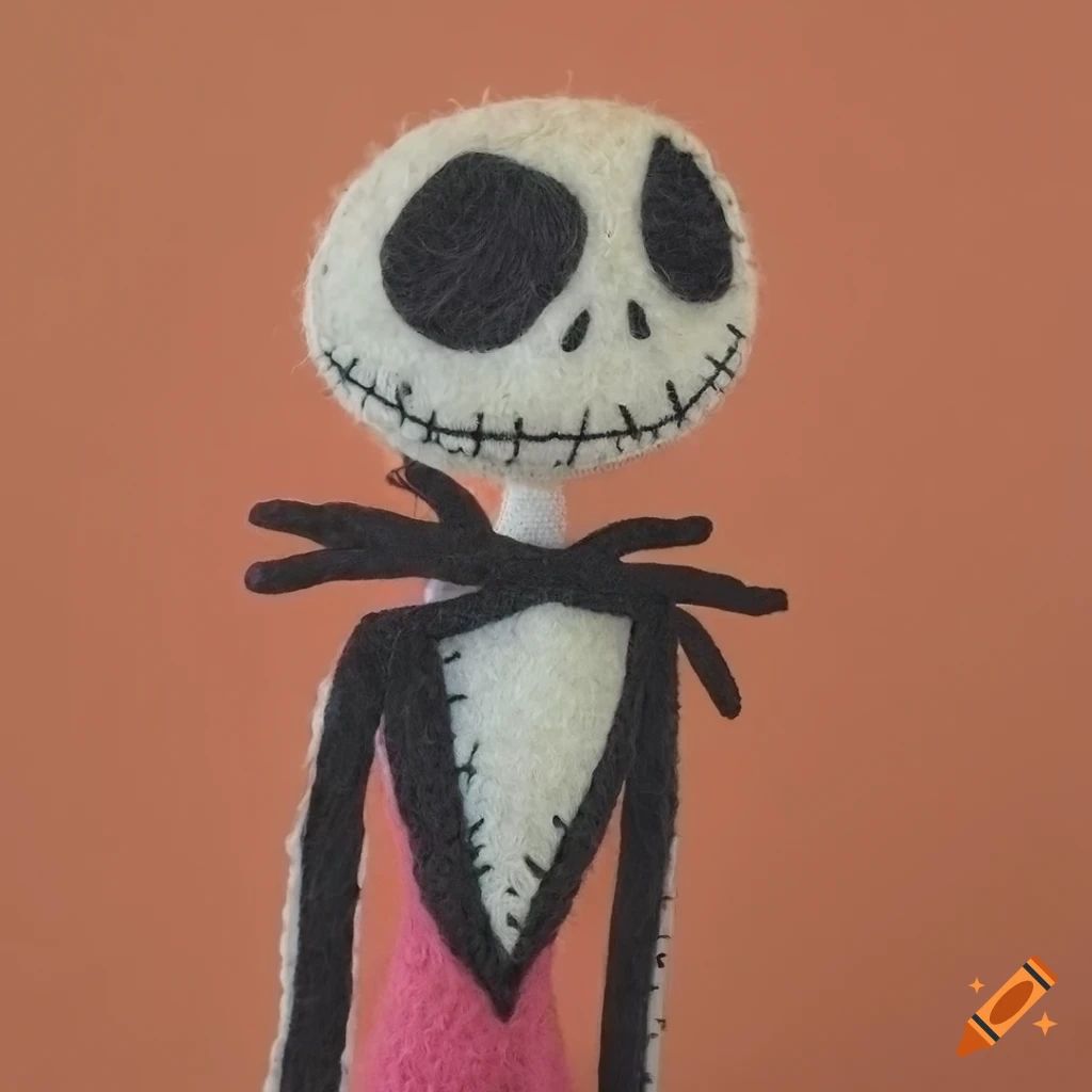Needle felted jack skellington with spiral hill in a retro 50s style on Craiyon