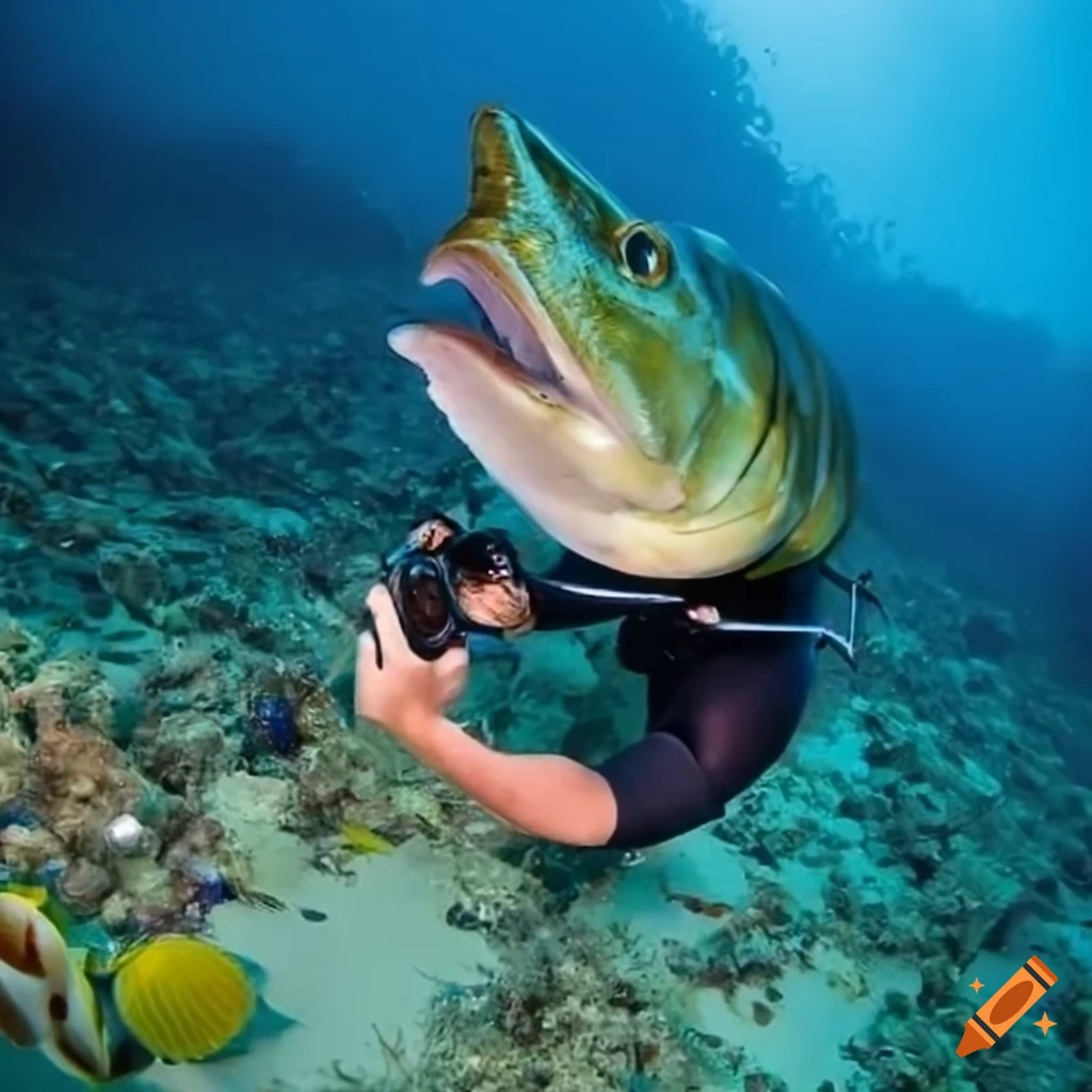 Diver taking a photo of a zander underwater