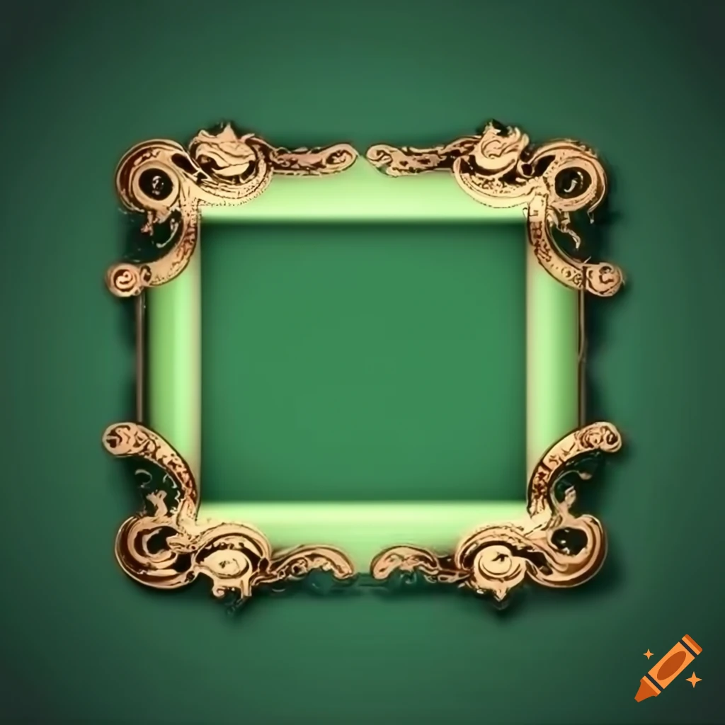 Empty rectangular old scroll style card frame with fancy green borders
