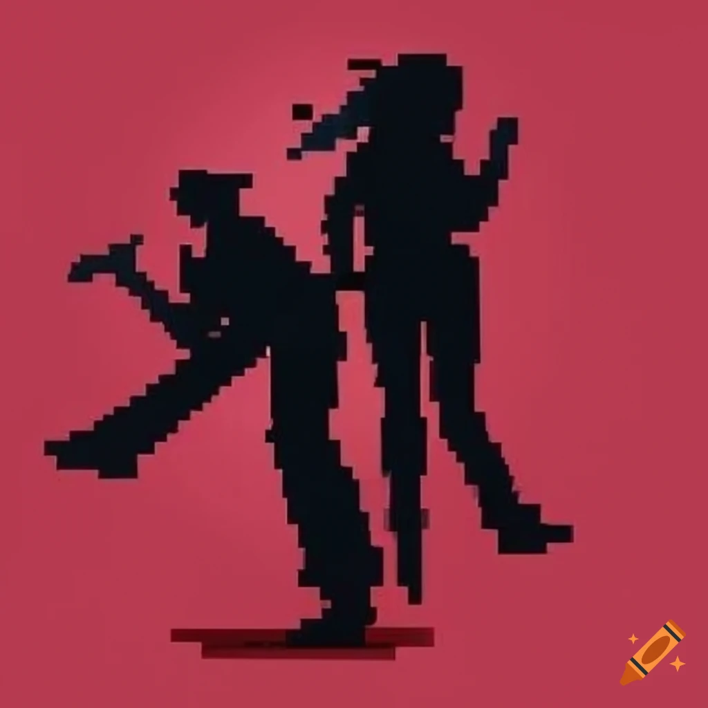 Pixelated silhouette painting of a group of three people in a punk ...