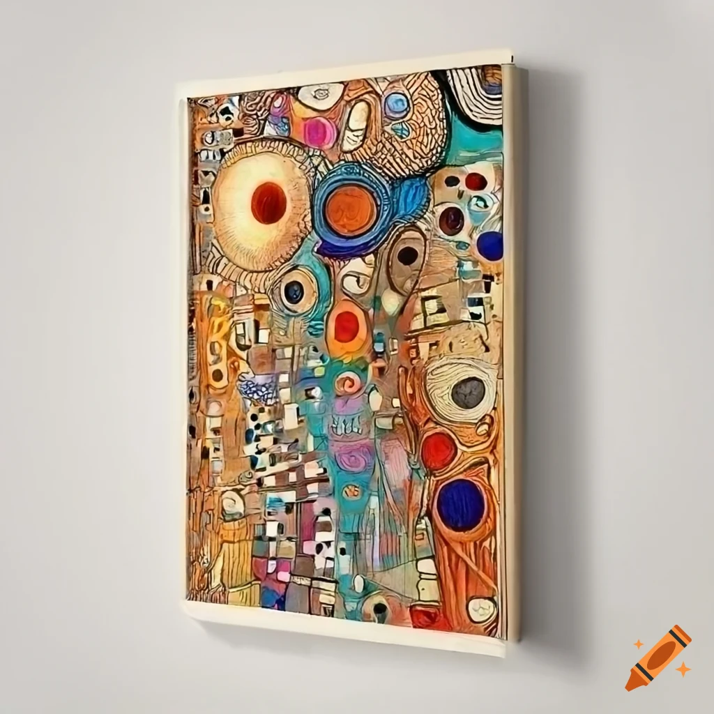 Whimsical colorful flat wall decor with 3D pen wire in art deco style inspired by Kandinsky, Klimt, and Kuba